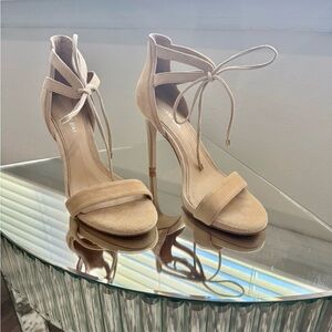 Gianni Bini Tan Stiletto Heels with Ankle Tie Straps